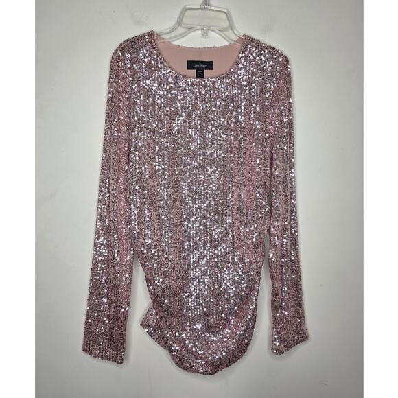 Karen Kane Tops - NWT Karen Kane pink shimmer sequin long sleeve top ruched sides - large